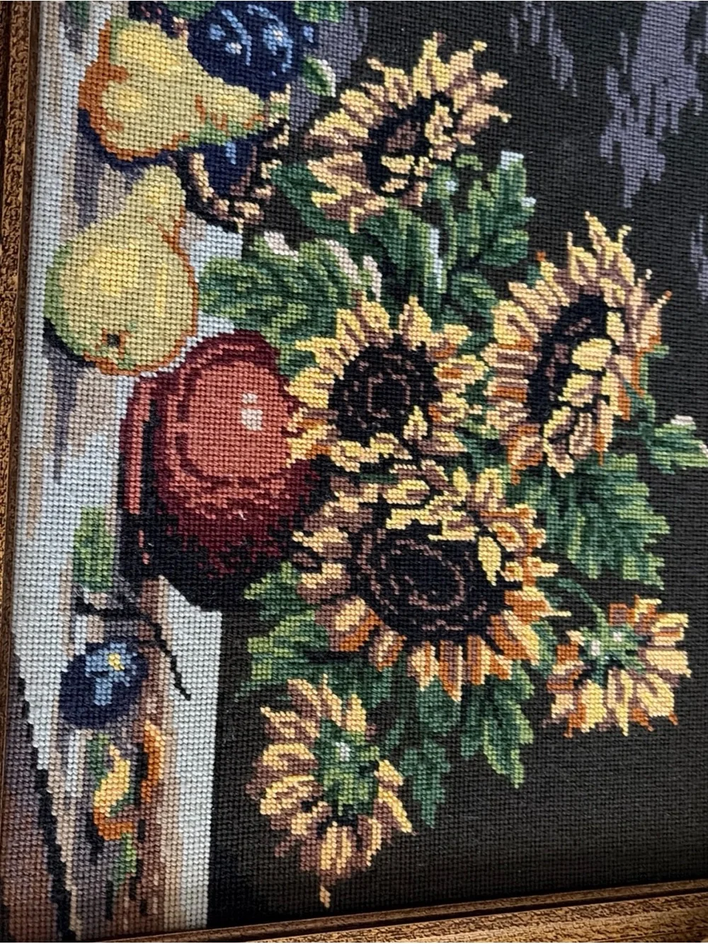 Framed Sunflower Needlepoint Wall Art in Yellow and Green